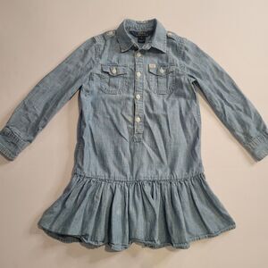 Polo Ralph Lauren chambray denim peplum dress girls sz 5 back 2 school preppy